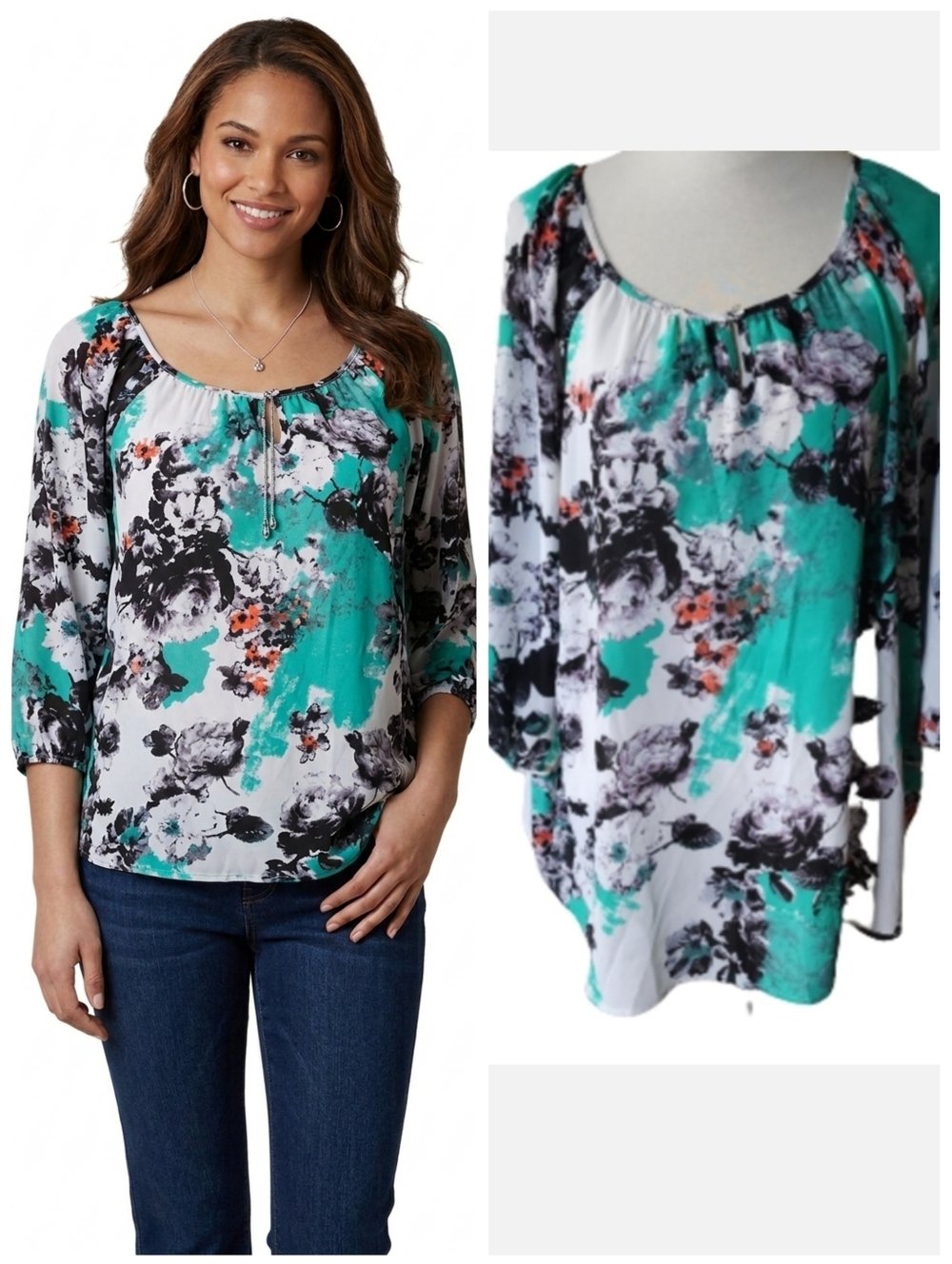 NY Collection Sheer floral blouse green and white women's size extra large XL